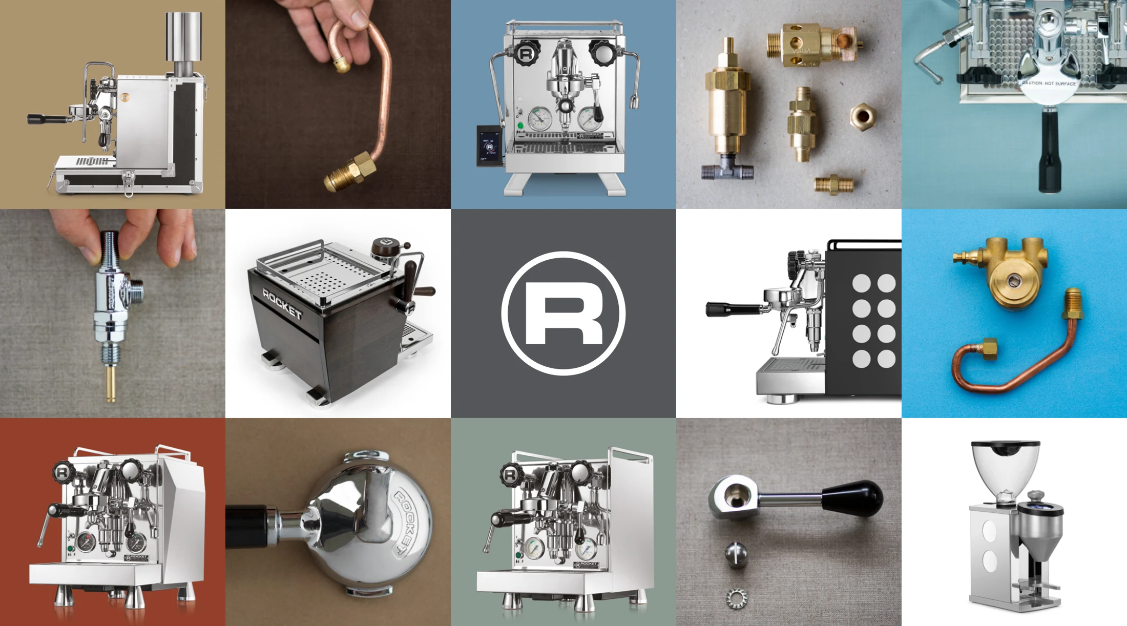 Rocket machine and component photography arranged in a colour-led grid